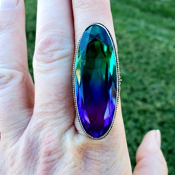 New Amazing Bi-Color Tourmaline 925 Silver Statement Ring. - Picture 12 of 16